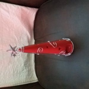 Christmas Tree Red Ceramic Candle Holder With Star Topper